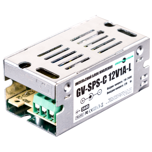 Блок живлення для LED лент Green Vision, 12V, 12W, 1A, імпульсний (GV-SPS-C 12V1A-L)