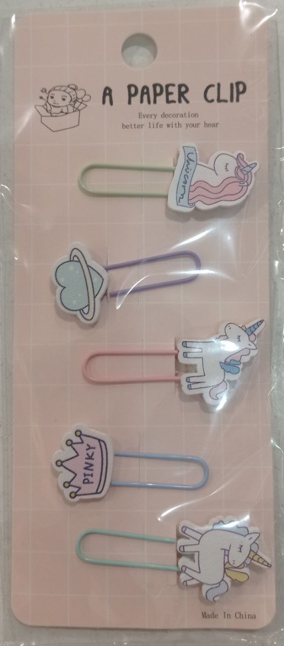 Закладки-скріпки з дерев'яним декором 5шт. Однороги 13559