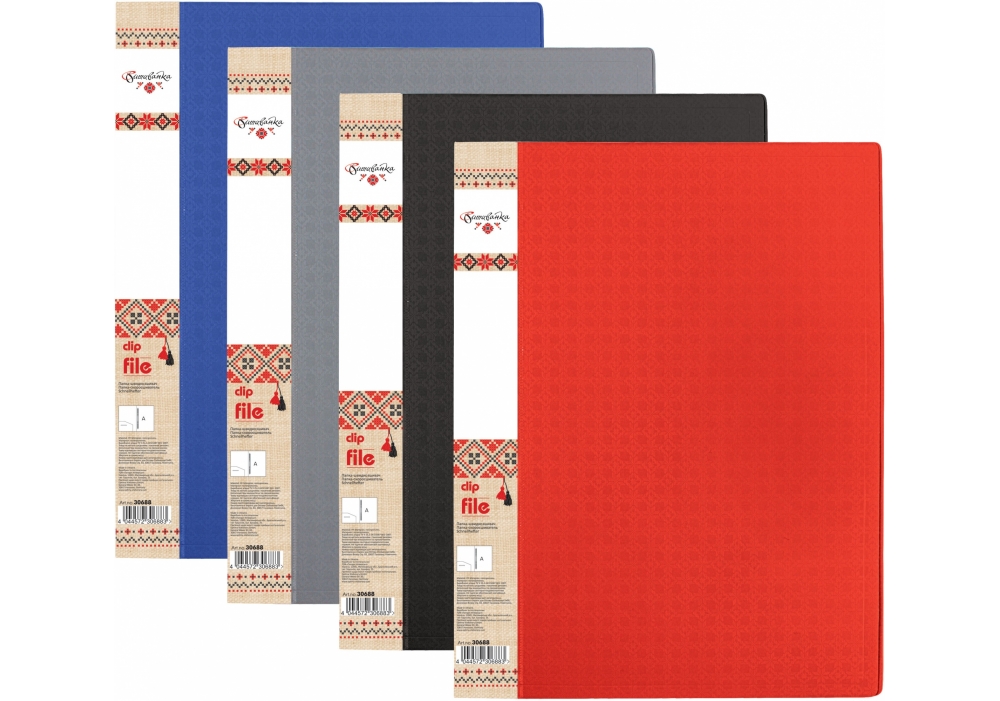 Папка-швидкозшивач А4 з пружинним механізмом Optima O30688 CLIP A, фактура "Вишиванка", Office line, асорті