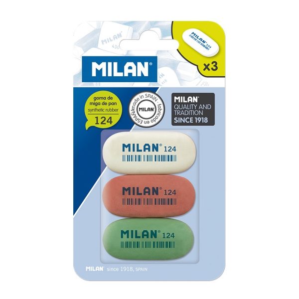 Гумка Milan овальна 4,9*2,3*0,9см, 3шт.в блістері