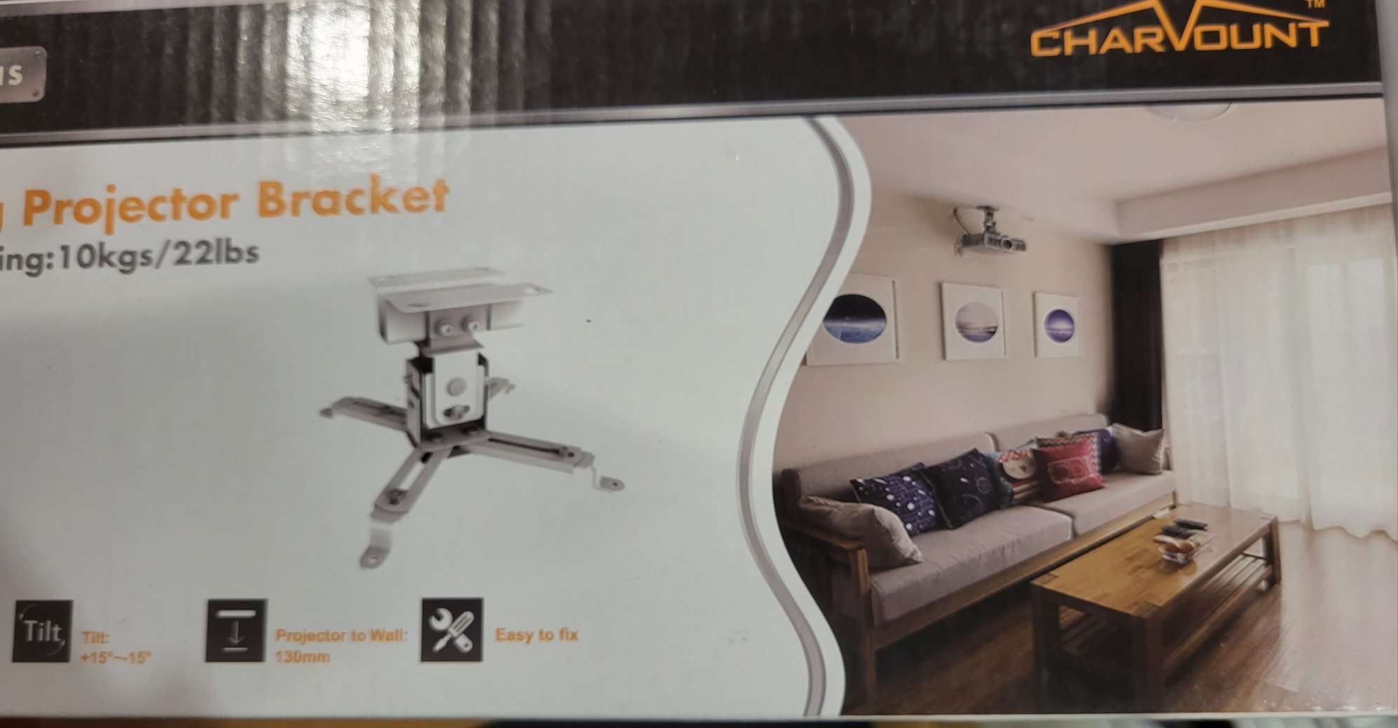 Кріплення для проектора Charmount CT-PRB-1S White, навантаження до 10 кг, нахил +/-15º