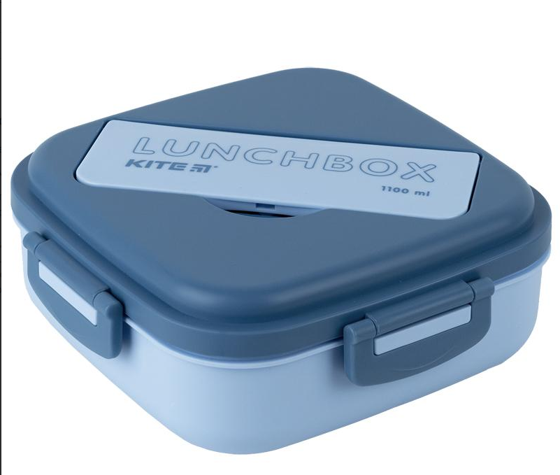 Ланчбокс для їжі. Виготовлений з харчового пластику. Основа розділена на 3 відділення, доповнений столовим приладдям. Об'єм 1100 мл. K23-186-2