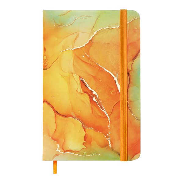 Книжка записна MARBLE, на гумці, А6, 80 арк., клітинка., офсет крем., тв.лам.обл., помаранчева