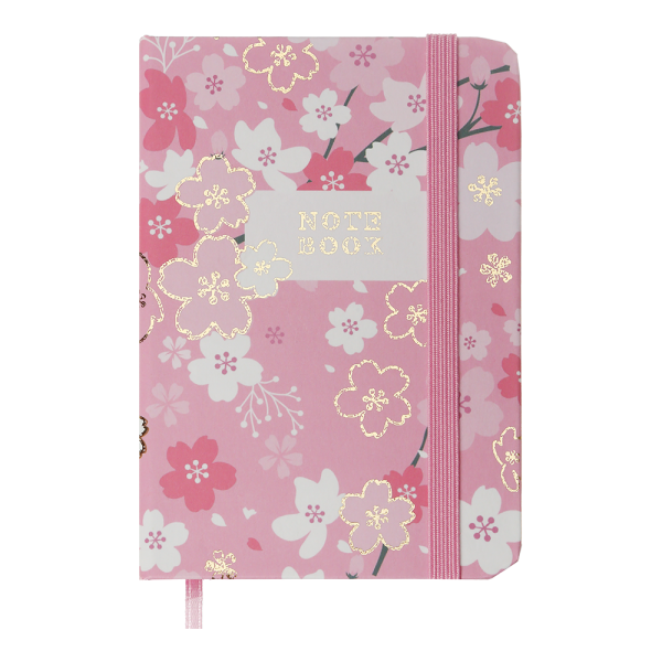 Книжка записна BLOSSOM, на гумці, А7, 80 арк., клітинка., офсет крем., тв.лам.обл., рожева