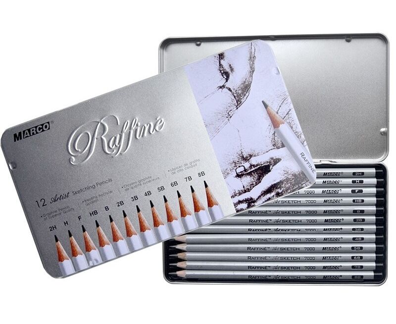 Набір олівців "MARCO" 7000-12TN 12 шт (2Н-8В в металевому пеналі