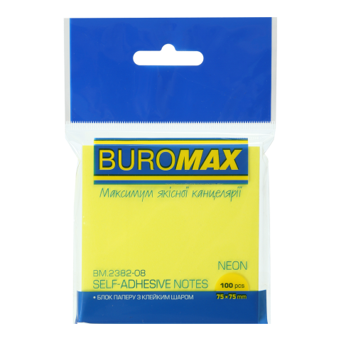 Блок для нотаток NEON, 75х75мм, 100арк., жовтий BM.2382-08