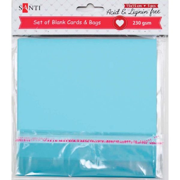 Набір блакитних заготовок для листівок, 15см*15см, 230г/м2, 5шт.