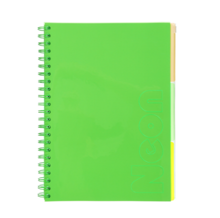 Зошит на пружині NEON, А4 (210x297), 120 арк, клітинка BM.24349911-04, 3 PVC розділювачі, PVC обкладинка, зелений