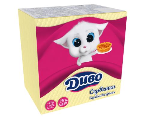 Серветки паперові "Диво", 330*330, 100шт. жовтий