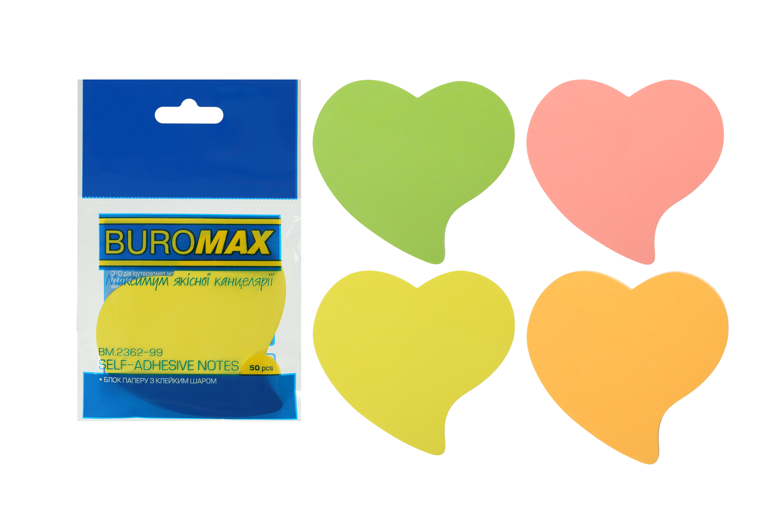 Липкий блок 50 арк Buromax Серце, BM.2362-99 неон