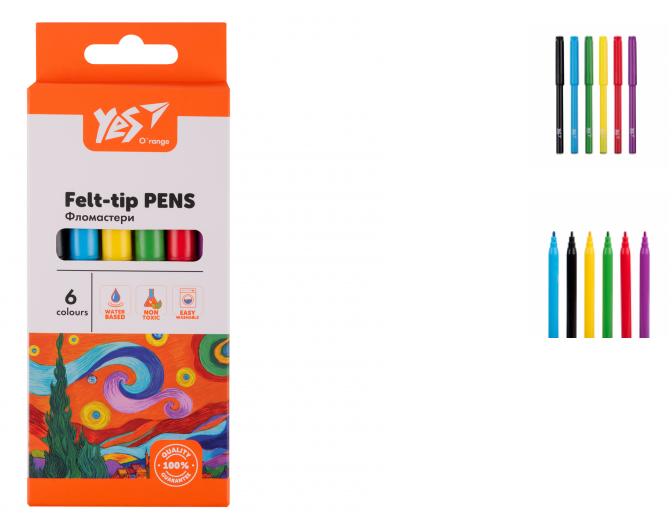 Фломастери 6 кольорів YES у карт. кор. "Orange Line" 650543