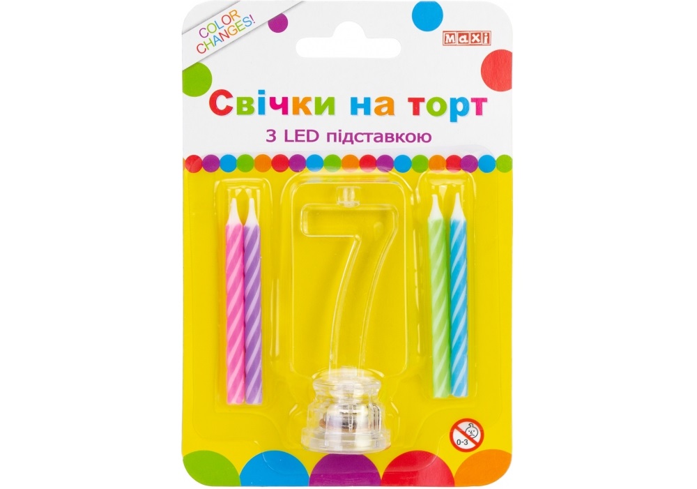 Набір  4 свічки на торт з LED підставкою "7", що світиться MX701007-7