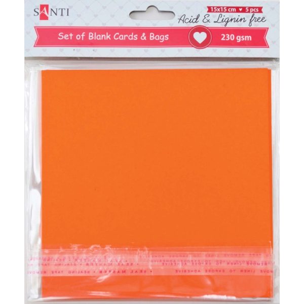 Набір помаранчевих заготовок для листівок, 15см*15см, 230г/м2, 5шт.