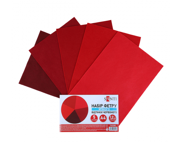 Набір Фетру SANTI м'якого відтінки червоного 21х30см 5 аркушів 743249
