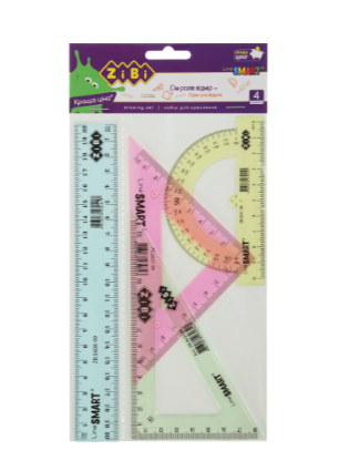 Комплект: линейка 20см, 2 треугольника, транспортир, тонированные, SMART Line ZB.5683-99