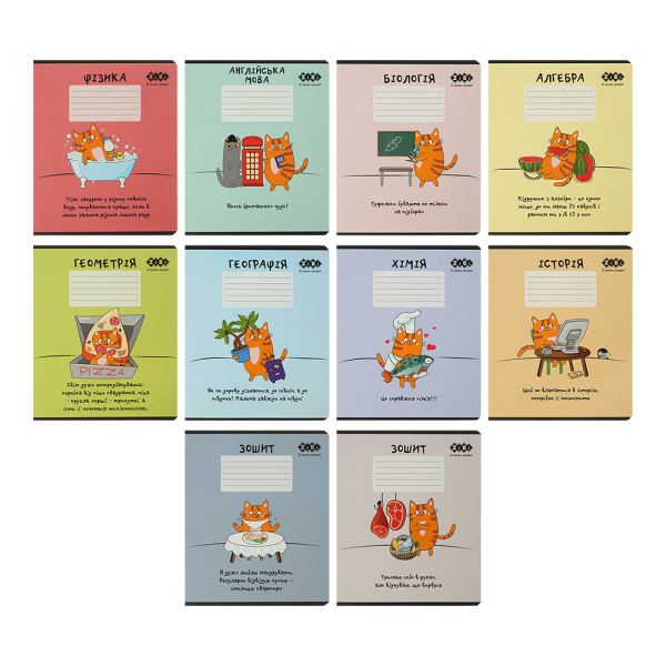 /Набір зошитів учнівських шкільних, 10 штук, 8 предметів, CUTE CAT, 36 арк., KIDS LINE ZB.1731-99