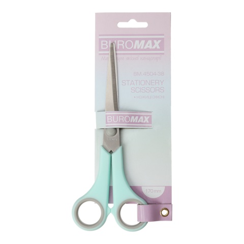 Ножиці PASTEL , 170мм, круглі ручки, м'ятні з сірими гумовими вставками