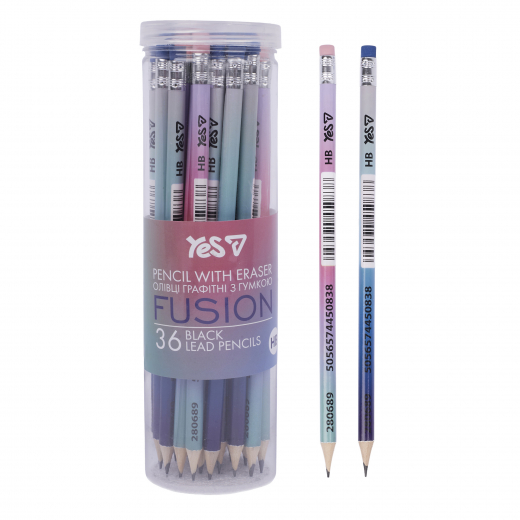 Олівець графітний НВ Yes ч/гр круг. з ласт 280689 "Fusion" 2 диз. мікс
