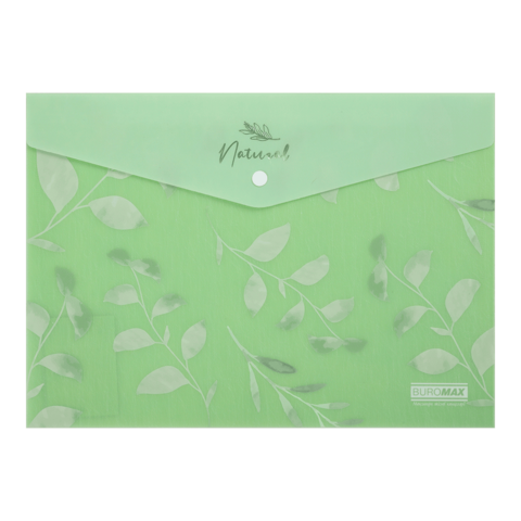 Папка-конверт на кнопці, А4, матовий напівпрозорий пластик, ARABESKI, зелений