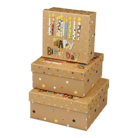 Коробки подарункові, набір 3шт, вкладені 1в1 - розмір найбільшої 20х20х9.5см, тиснення фольгою BM.23335