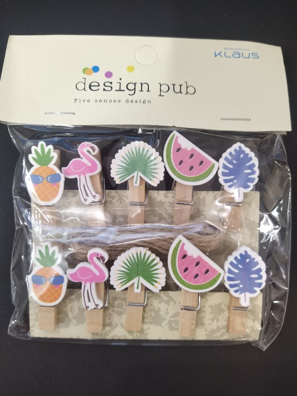 Прищіпка декоратвна 1908 Тропіки 3,5см набір 10шт+мотузка