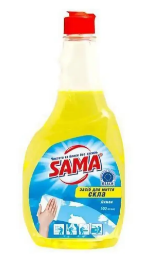 Засіб для миття скла "Лимон",  500мл, змінний блок SAMA