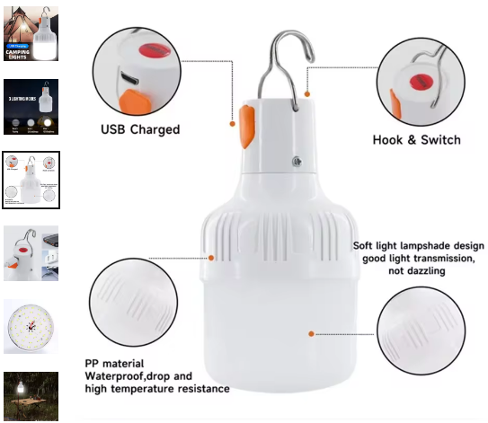 Лампа кемпінгова з крючком Lamp LED 60Вт