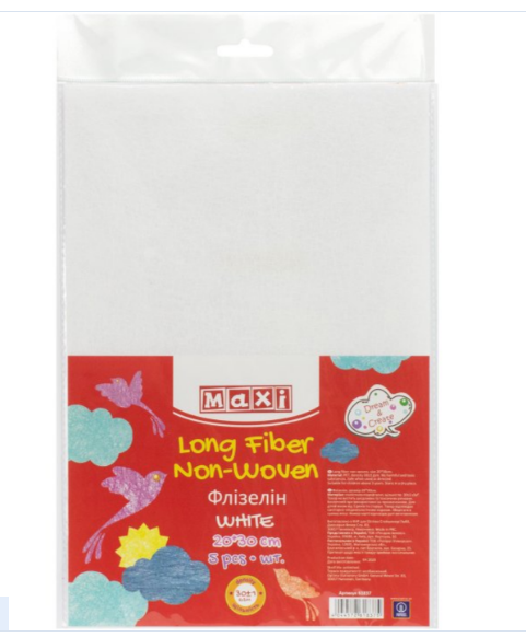 Флізелін листовий 20 * 30 см Сніжний білий. MX61837 в уп 5шт