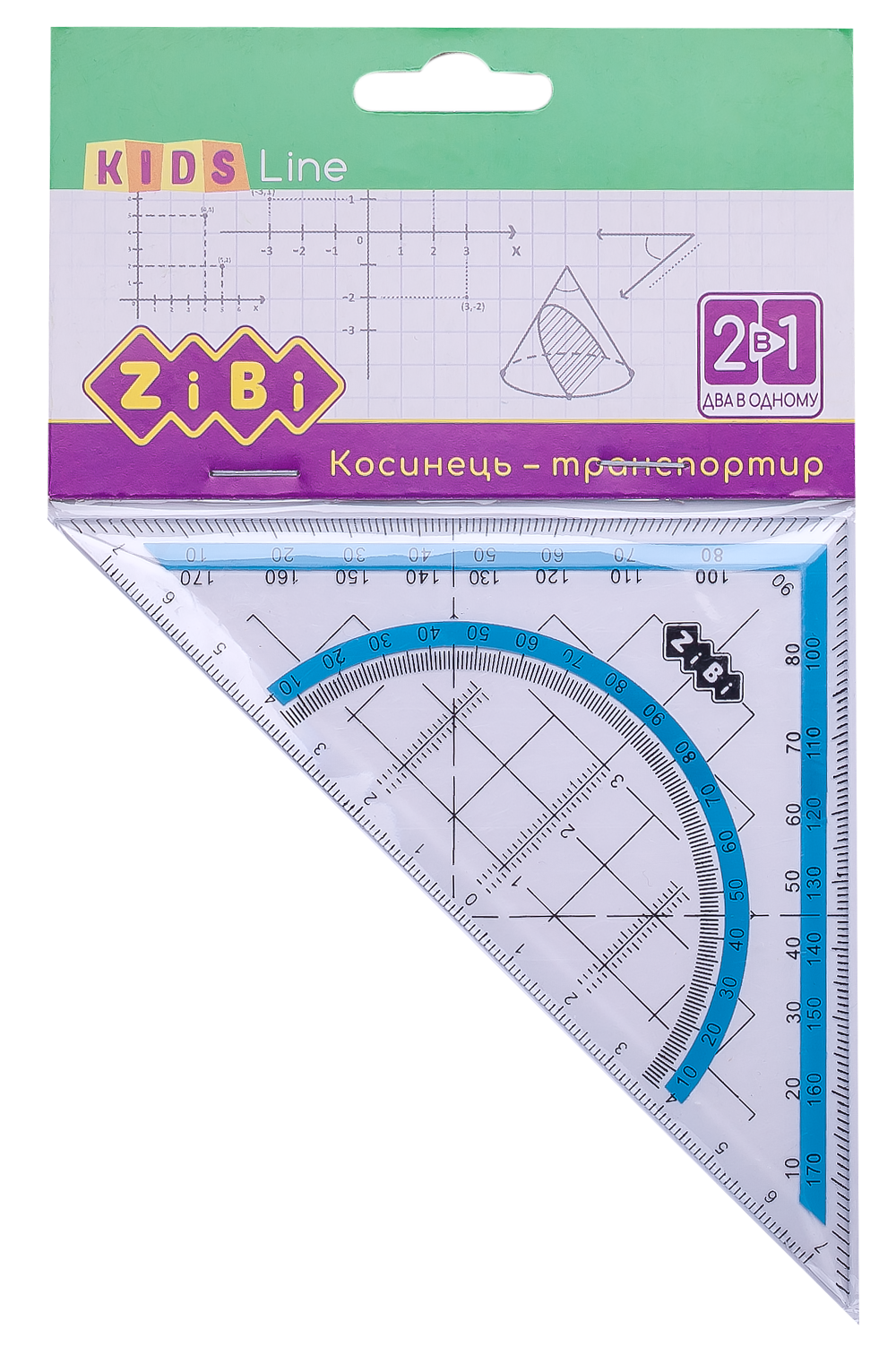 Косинець 2 в 1,140мм, 90 ° / 45 °, з блакитною смужкою, блістер, KIDS Line