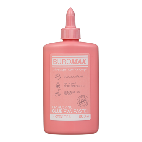 Клей ПВА 200 мл, PASTEL  BM.4857-10, ковпачок-дозатор, рожевий