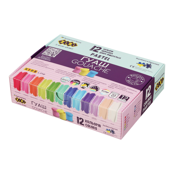 Гуаш PASTEL 12 кольорів х 20мл, в карт.коробці, Kids Line