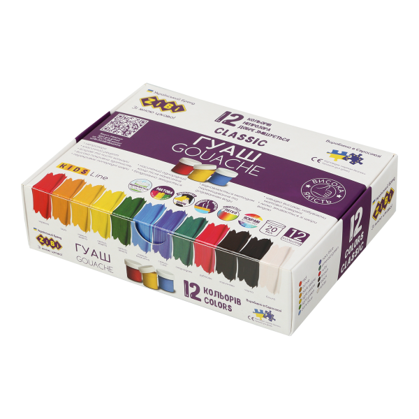 Гуаш CLASSIC 12 кол. х 20мл, в карт.коробці, KIDS Line