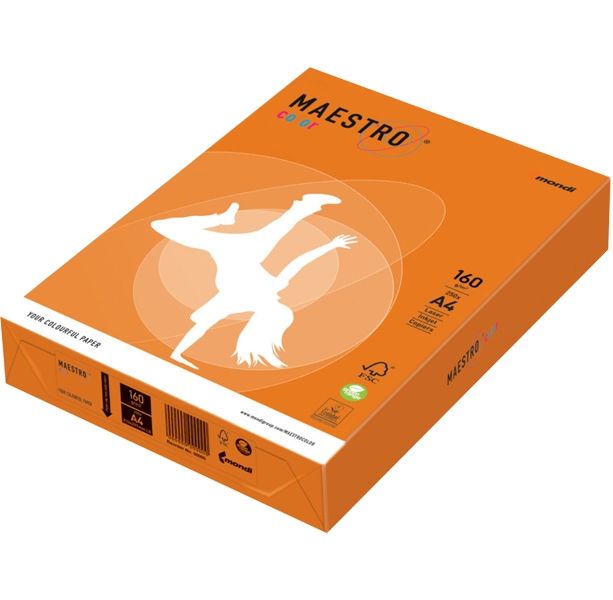 Папір кольоровий  А4 160 г/м 1 арк.  Maestro Color Intensive OR43 Orange помаранчевий