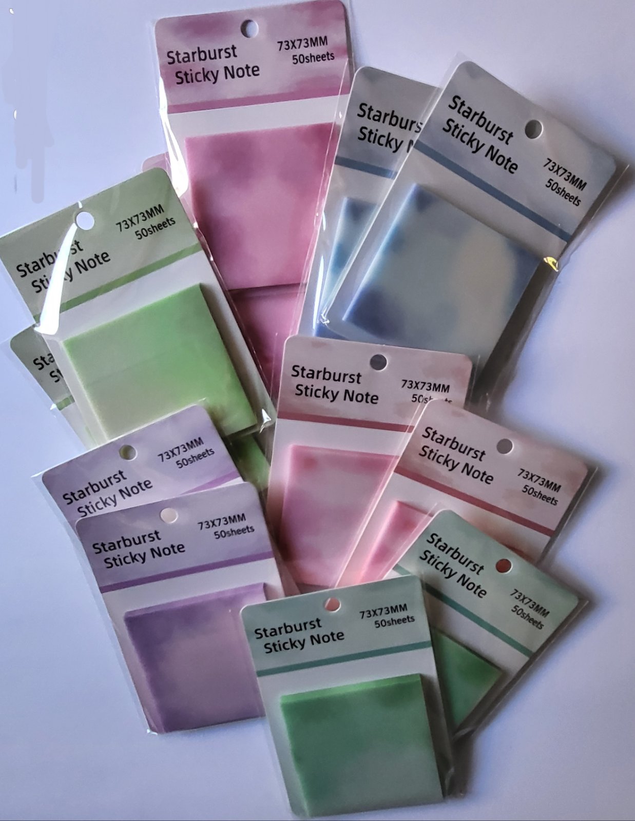 Папір для нотаток пластиковий полупрозорий з клейким шаром 73*73мм 50арк кольоровий (липкий блок)