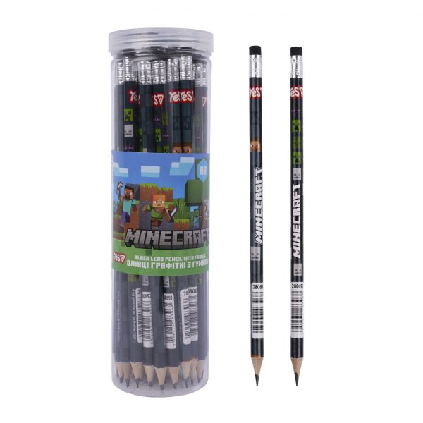 Олівець чорнографітний Yes круглий з гумкою Minecraft 2 дизайна мікс