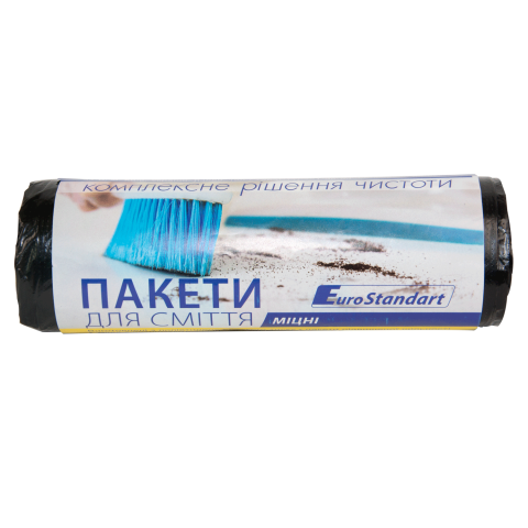 Пакети для сміття 120л/10шт, 900х1000мм, міцні, чорні, 24мкм, ПВТ (LDPE), BuroClean EuroStandart