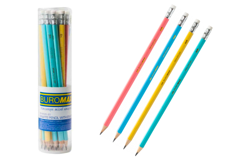 Олівець графітовий PASTEL HB, асорті, з гумкою