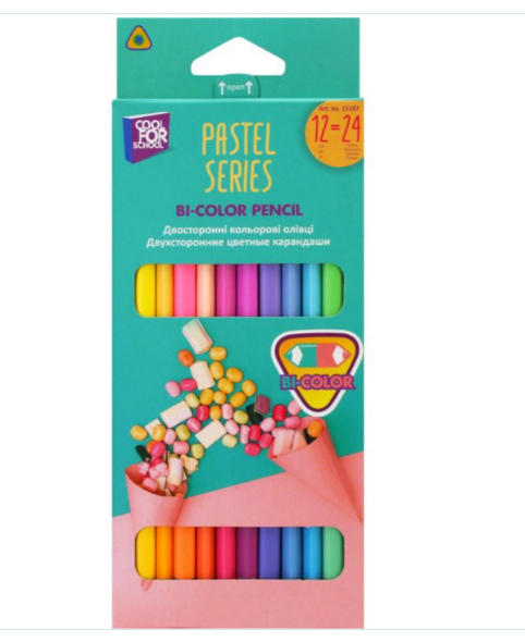 Олівці кольорові двосторонні преміум "PASTEL" тригранні, 24 кольори