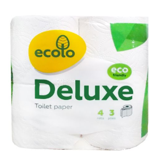Папір туалетний "Ecolo" Deluxe 4 рул 3 ш білий