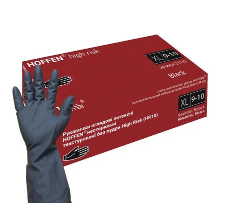 Рукавички латекс оглядові Захисні XL 1пара чорні HOFFEN