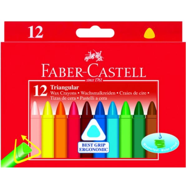 Олiвцi кольорові воскові Faber_Castell 120010 12кол 12шт 90мм воск. тригран. у кор.
