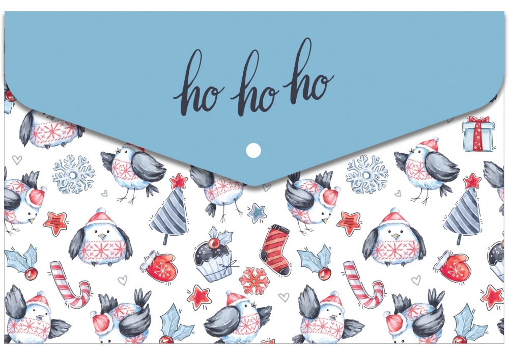 Папка-конверт А4 на кнопці Birds, 180 мкм, непрозора, фактура "глянець"