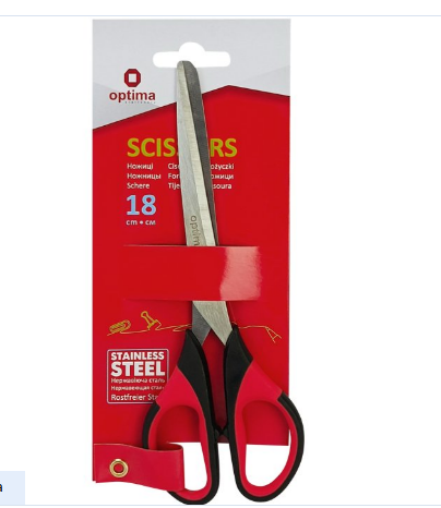 Ножиці 18см Optima О44405 з гумовими  ручками