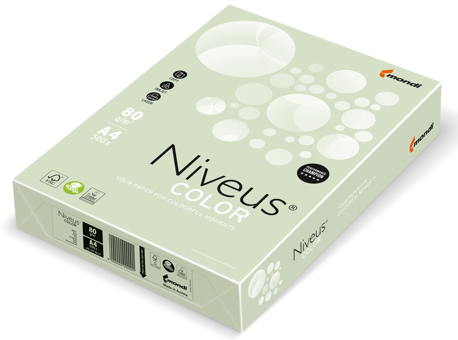 Папір А4 кольоровий пастель, світло-зелений, GN27, А4/80, 500арк. (ціна за аркуш)