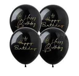 Повітряні кульки 12" (30см.) "Happy Birthday корона" на чорному Show 1шт.