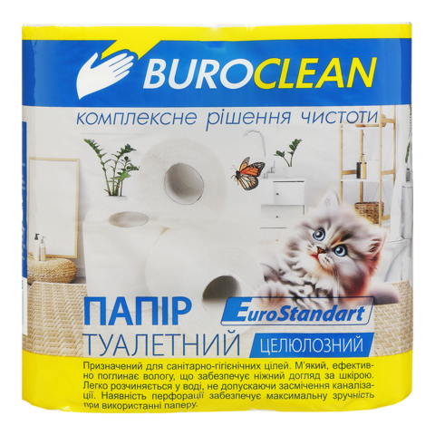Папір туал.целюлоз. BUROCLEAN EuroStandart, по 4 рул., на гільзі, 2-х сл., білий 10100013