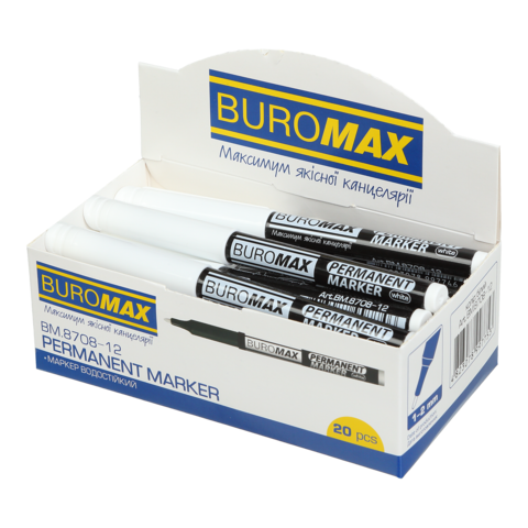 Маркер водостійкий, білий, 1-2 мм BM.8708-12