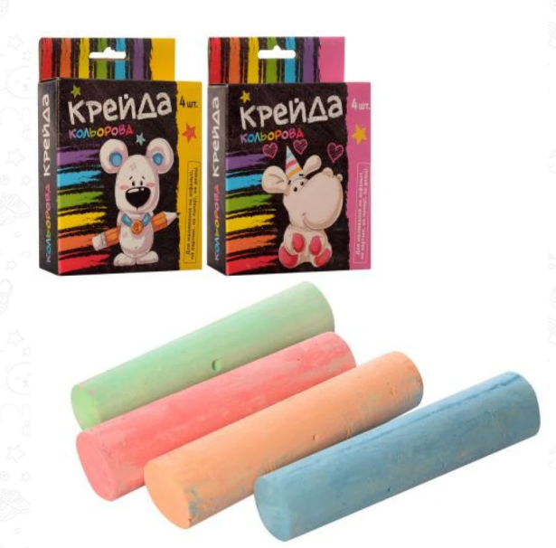 Крейда МК 0096 (108шт) велика 4 шт кольорова(4кольори) кор 13-10-25см