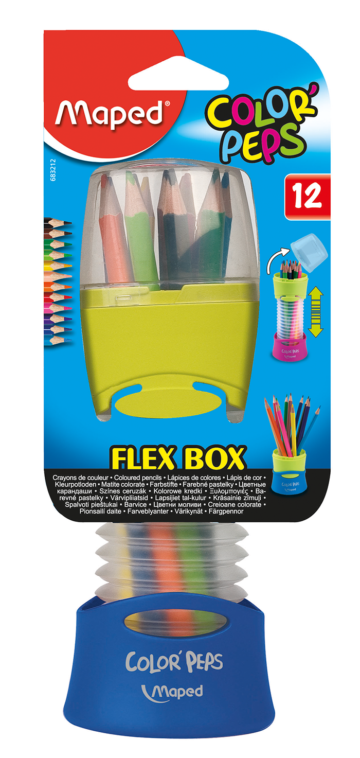 Олівці кольорові COLOR PEPS Flex Box, 12 кол., + розсувний пенал, асорті