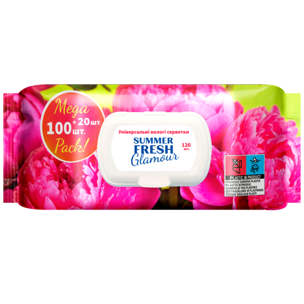 Серветки вологі універсальні, Glamour, 120шт., Summer Fresh san.91912